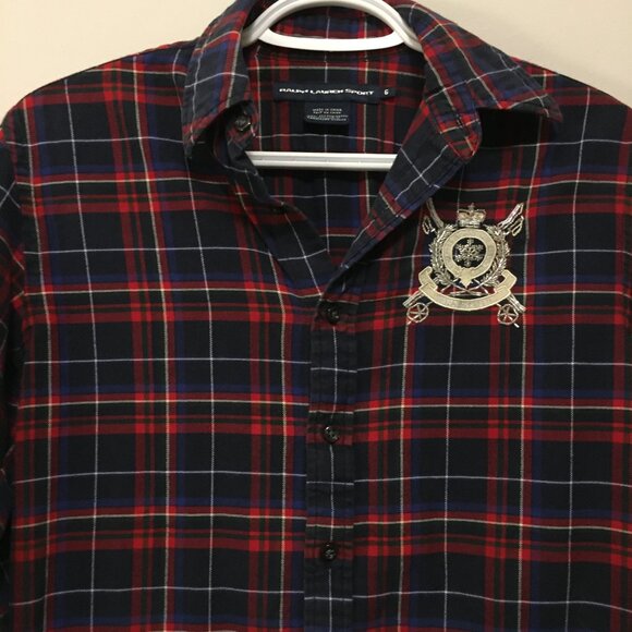 Ralph Lauren Crested Plaid 100% Cotton Flannel Button Down Shirt - Picture 5 of 15